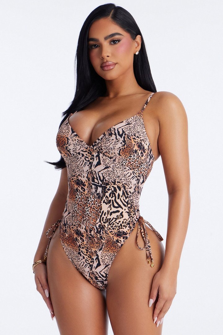 Slaycation 1 Piece Swimsuit - Brown Combo