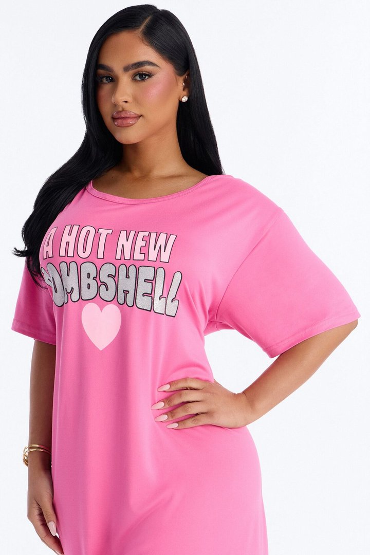 Hot New Bombshell Oversized Sleep Shirt - Hot Pink
