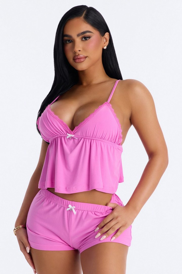 Cozy Up With Me PJ Short Set - Hot Pink