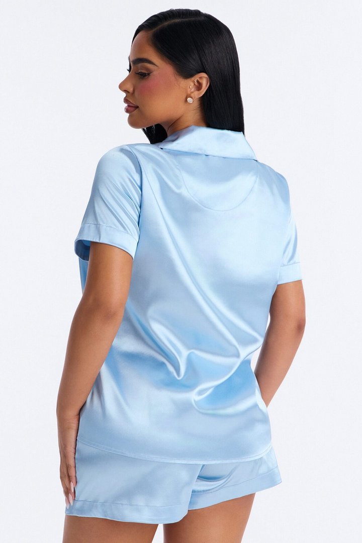 Pillow Fight Stretch Satin PJ Short Set - Light Blue