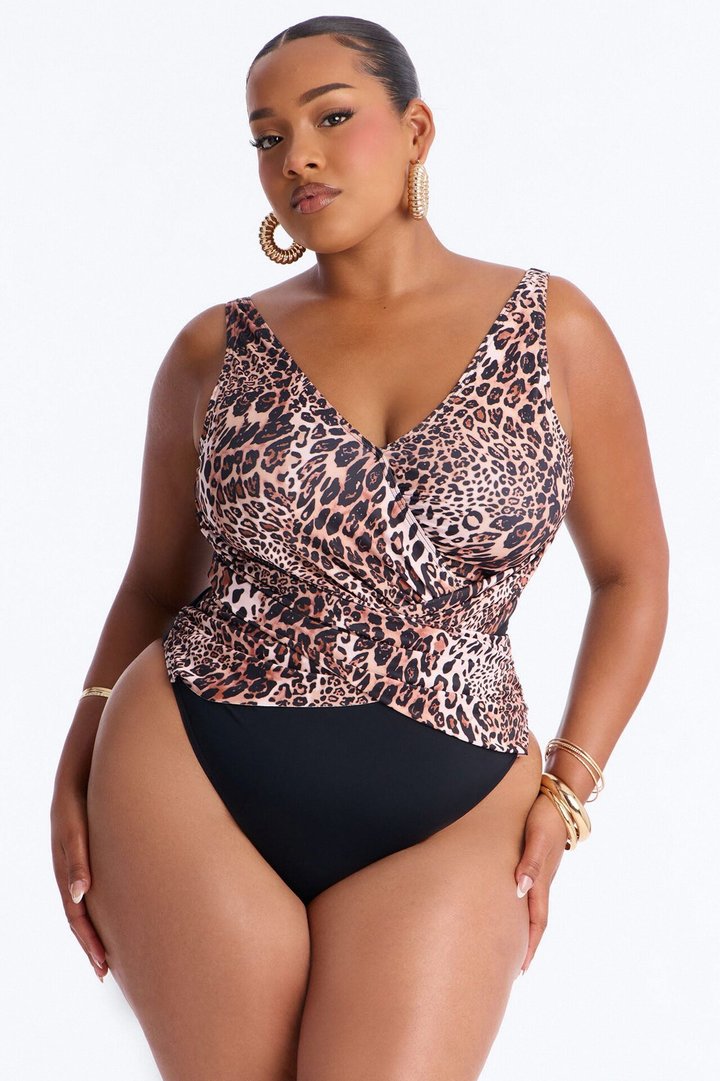 Unstoppable Wild Catch Mesh Cutout 1 Piece Swimsuit - Leopard