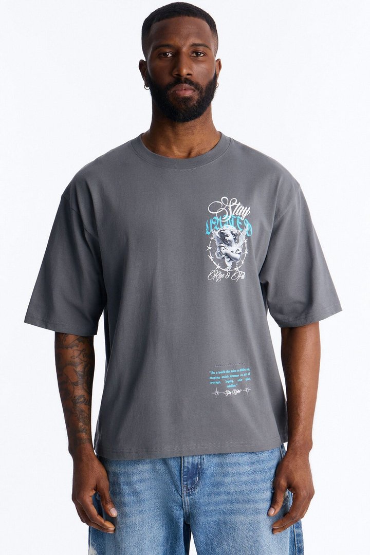 Stay United Boxy Short Sleeve Tee - Grey