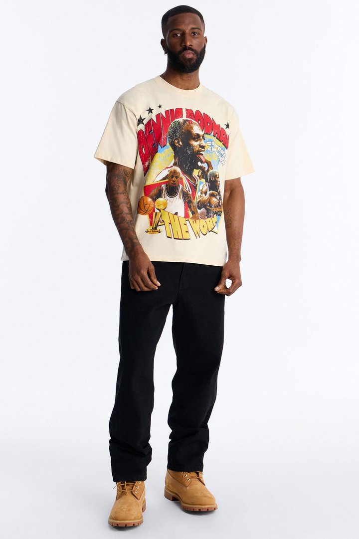 Dennis Rodman World Champ Heavy Weight Oversized Short Sleeve Tee - Cream