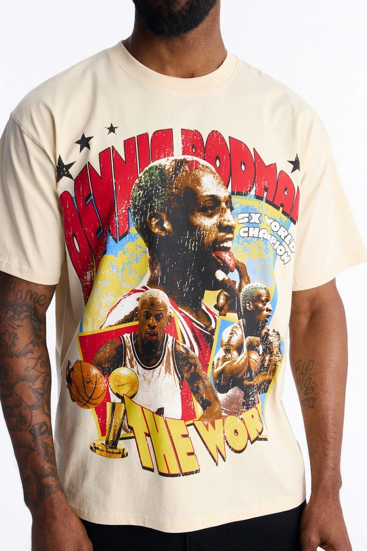 Dennis Rodman World Champ Heavy Weight Oversized Short Sleeve Tee - Cream