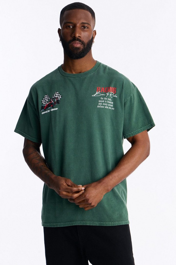 Racing Time Oversized Short Sleeve Tee - Hunter Green