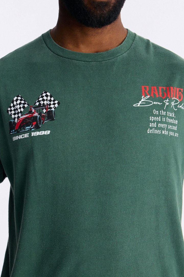 Racing Time Oversized Short Sleeve Tee - Hunter Green