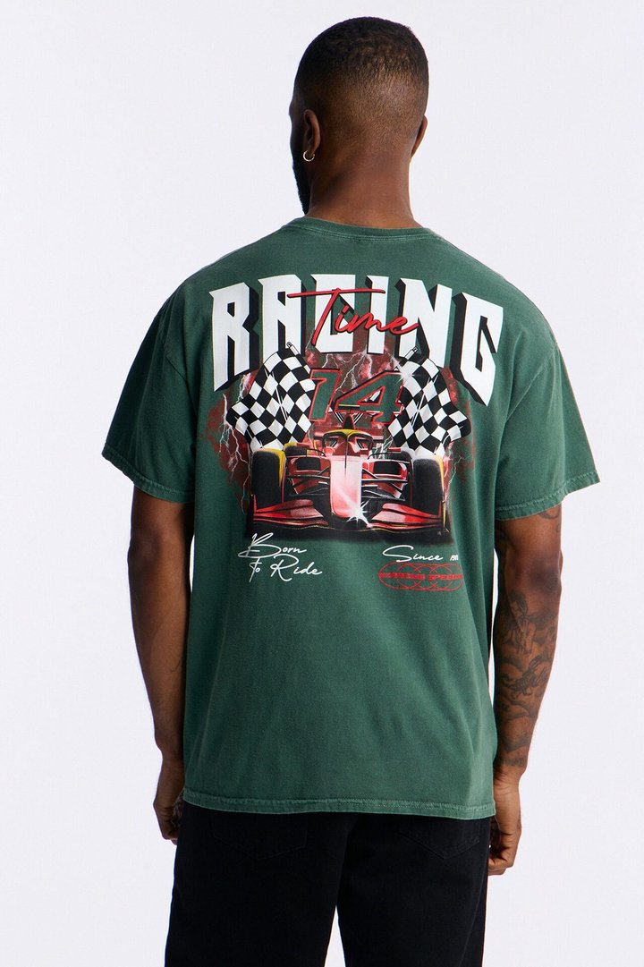 Racing Time Oversized Short Sleeve Tee - Hunter Green