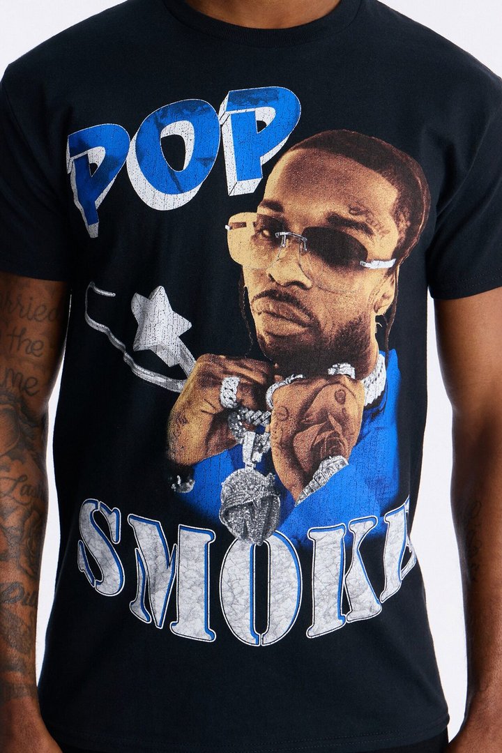 Pop Smoke Aim For The Moon Graphic Short Sleeve Tee - Black