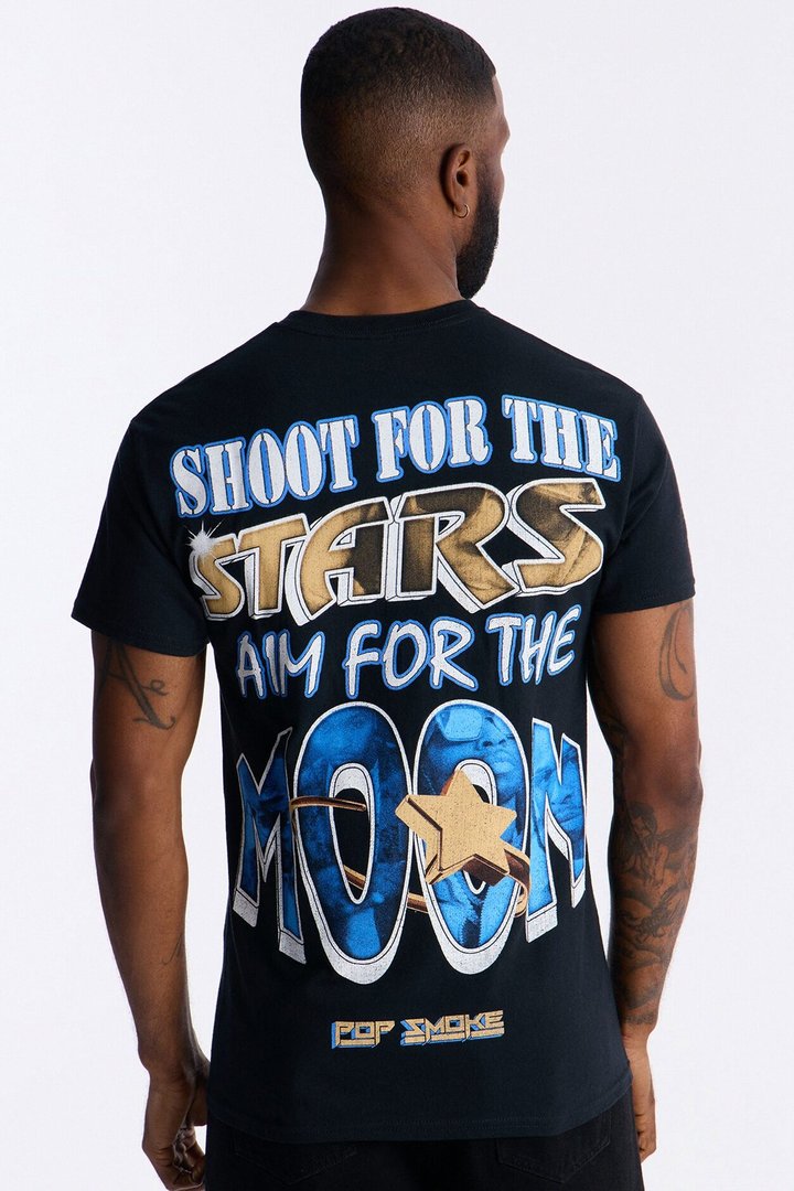 Pop Smoke Aim For The Moon Graphic Short Sleeve Tee - Black