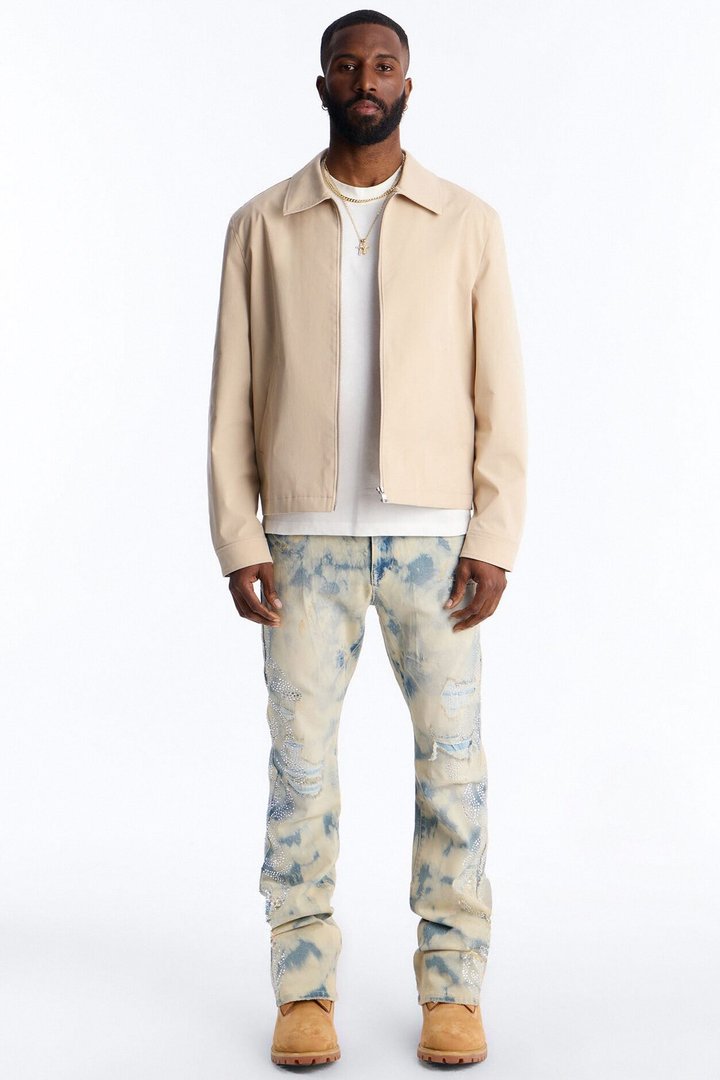 Stacked Skinny Flare Jeweled Storm Jean - Vintage Wash