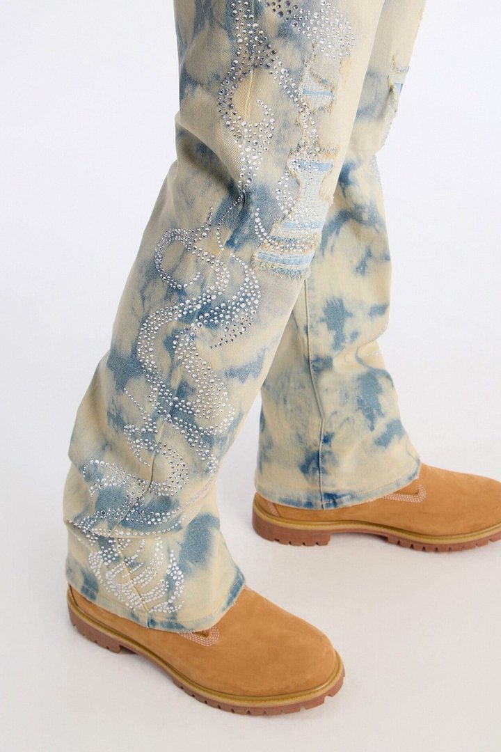 Stacked Skinny Flare Jeweled Storm Jean - Vintage Wash