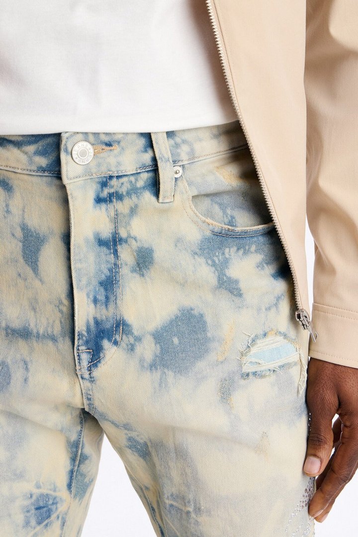 Stacked Skinny Flare Jeweled Storm Jean - Vintage Wash