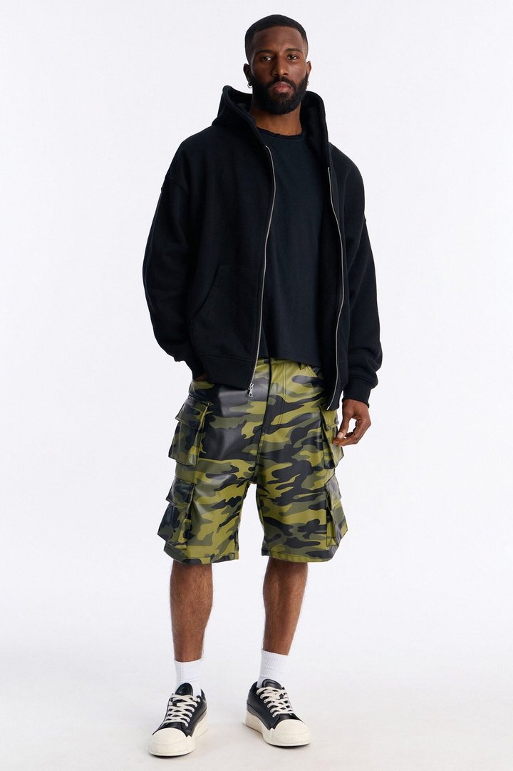 Faux Leather Camo Mirage Cargo Short - Camouflage