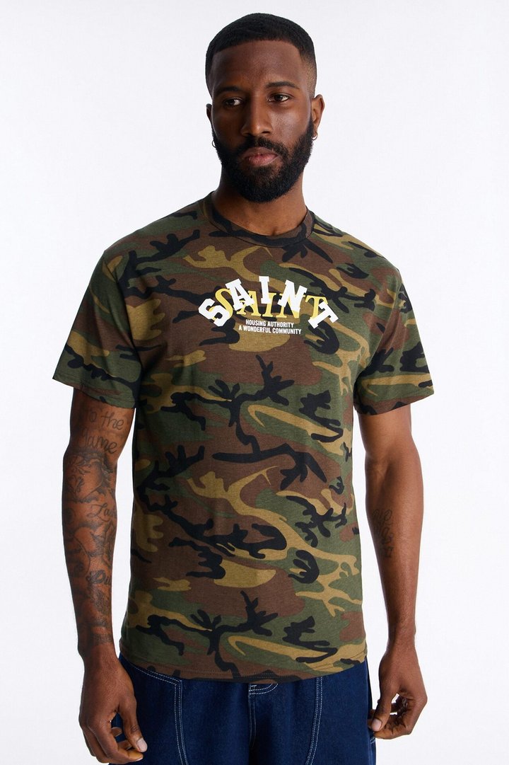 Welcome To Saint Authority Oversized Short Sleeve Tee - Camouflage