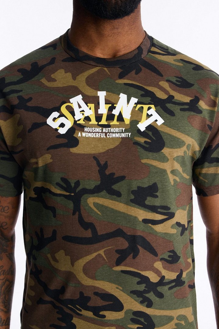 Welcome To Saint Authority Oversized Short Sleeve Tee - Camouflage