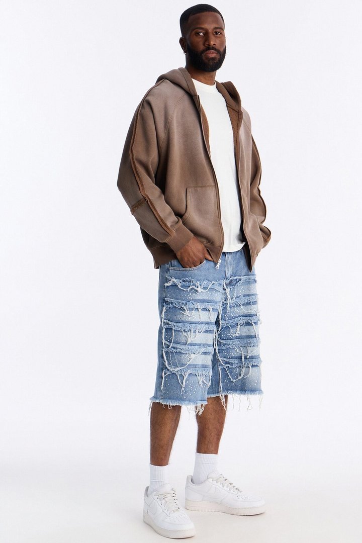 Relaxed Jeweled Havoc Denim Short - Light Wash
