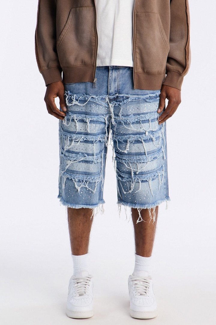 Relaxed Jeweled Havoc Denim Short - Light Wash