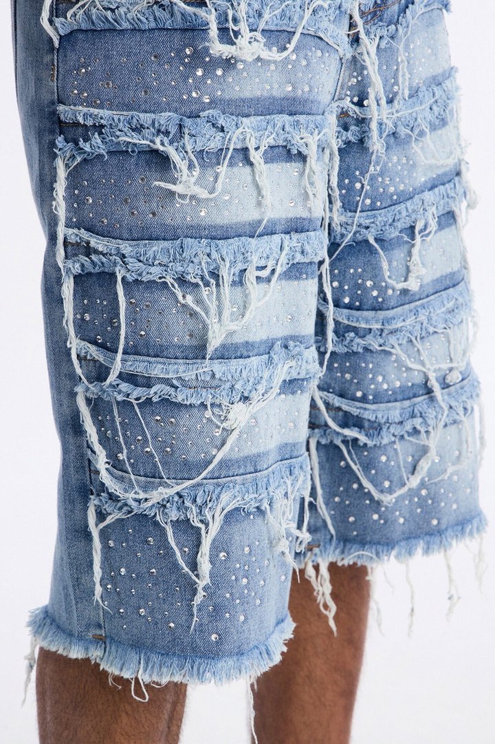 Relaxed Jeweled Havoc Denim Short - Light Wash