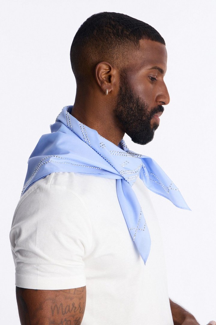 Rhinestone Cross Graphic Large Bandana - Light Blue