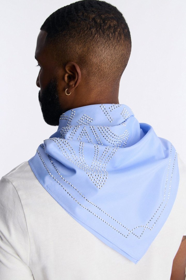 Rhinestone Cross Graphic Large Bandana - Light Blue