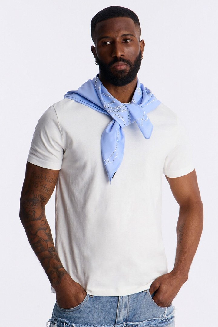 Rhinestone Cross Graphic Large Bandana - Light Blue