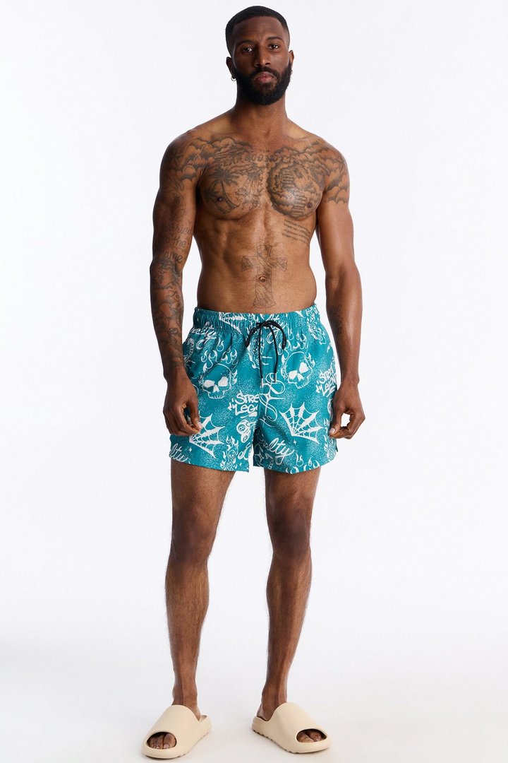 Street Legend All Over Printed Swim Trunk 4″ - Teal
