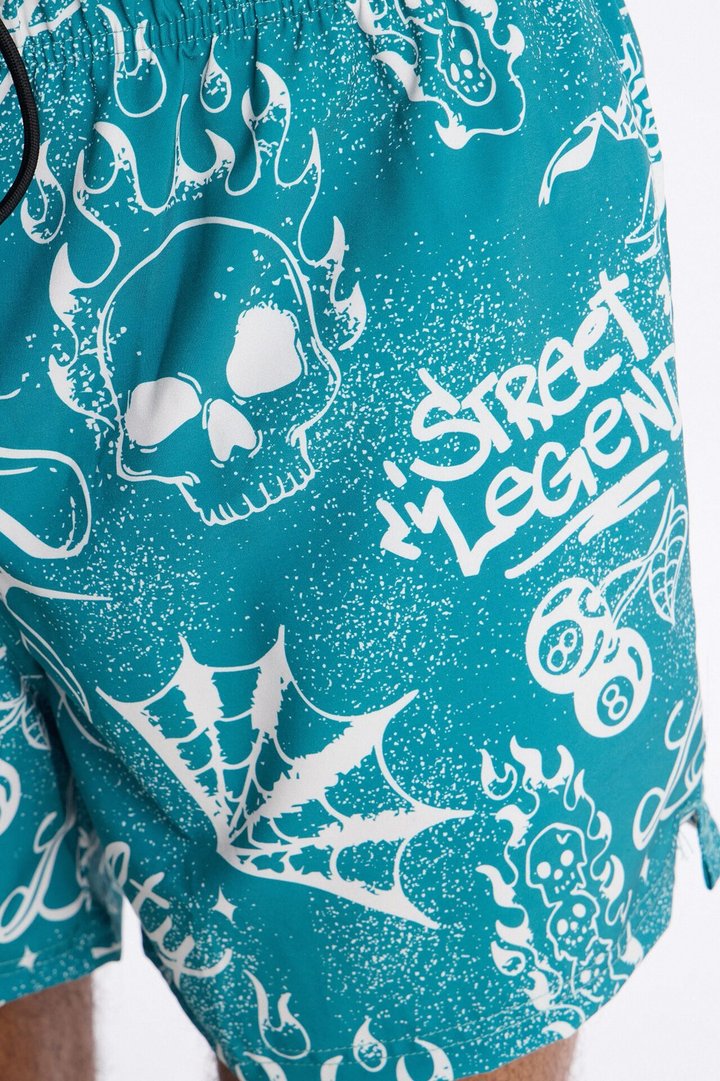 Street Legend All Over Printed Swim Trunk 4″ - Teal