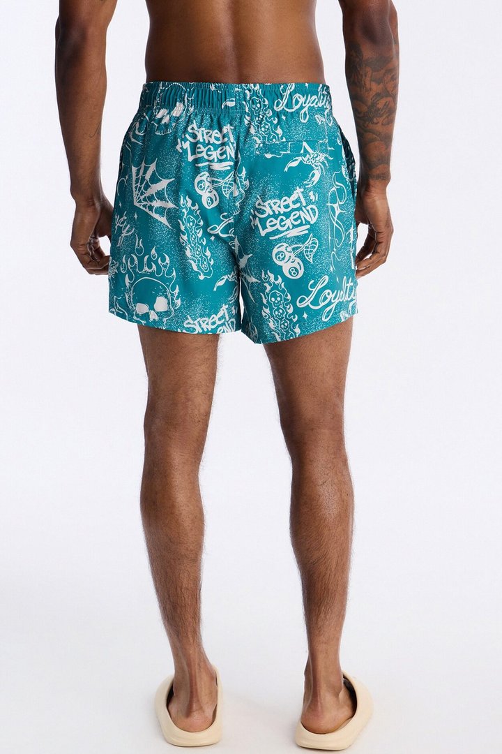 Street Legend All Over Printed Swim Trunk 4″ - Teal