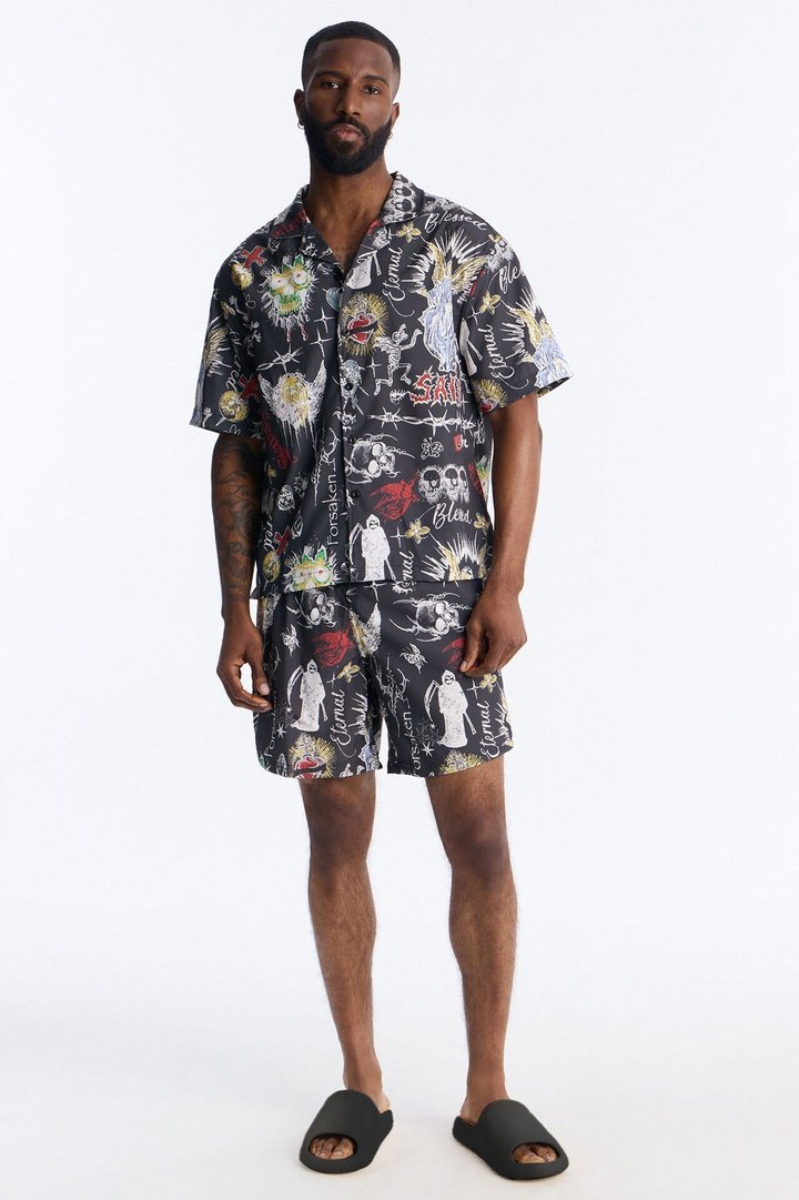 Graffiti Parlor All Over Printed Button Up Shirt - Multi Color