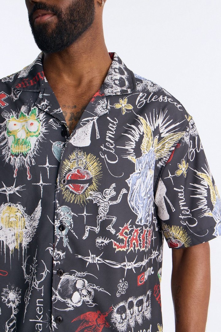 Graffiti Parlor All Over Printed Button Up Shirt - Multi Color