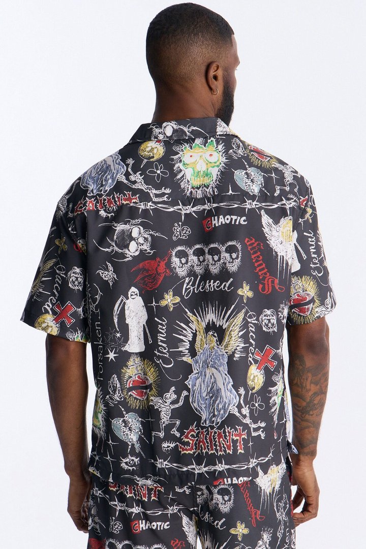 Graffiti Parlor All Over Printed Button Up Shirt - Multi Color