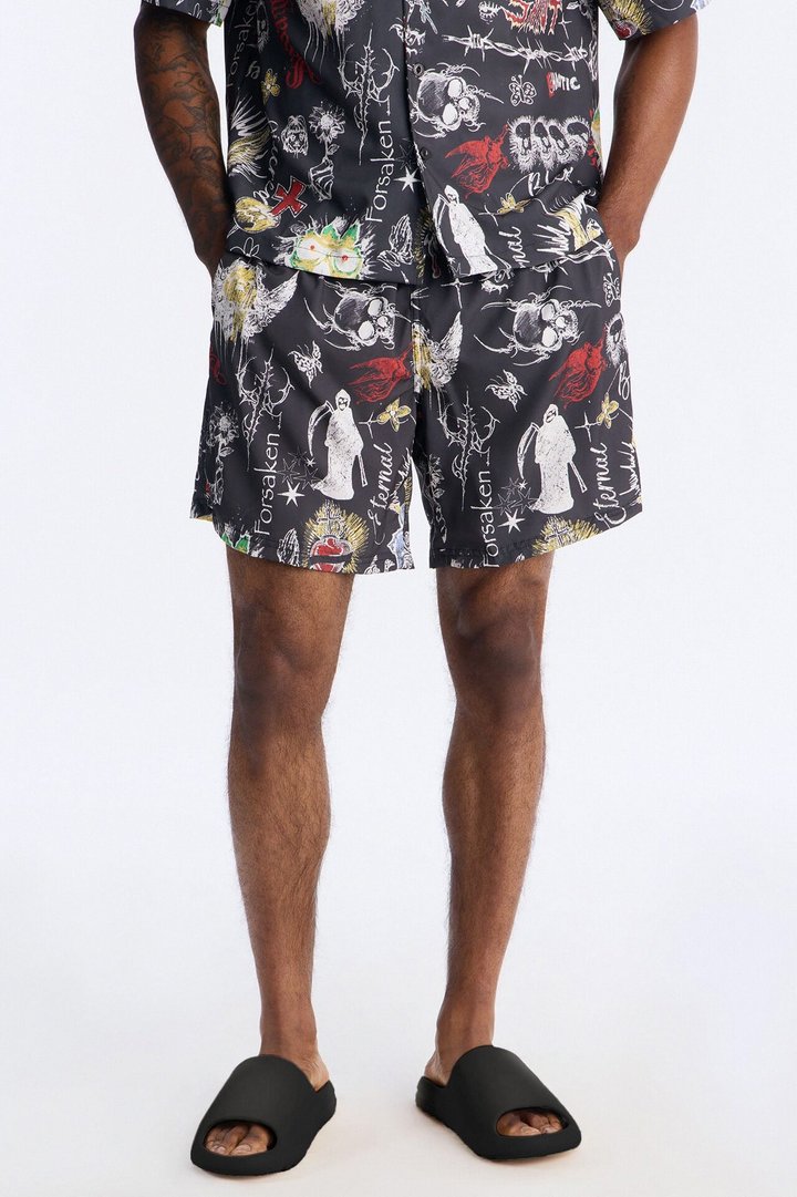 Graffiti Parlor All Over Printed Swim Trunk 7″ - Multi Color