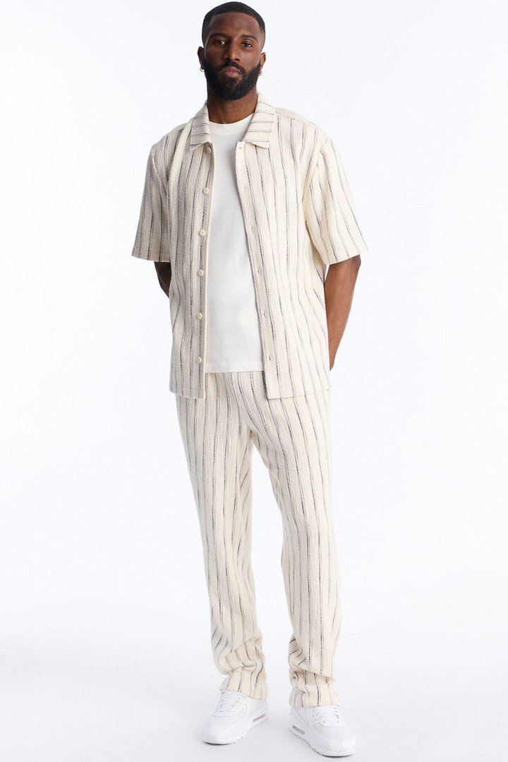Caicos Textured Stripe Button Up Shirt - Cream
