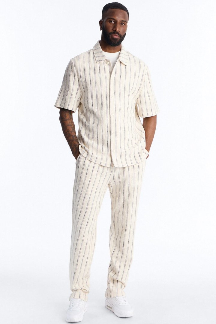 Slim Caicos Textured Stripe Slit Pant - Cream