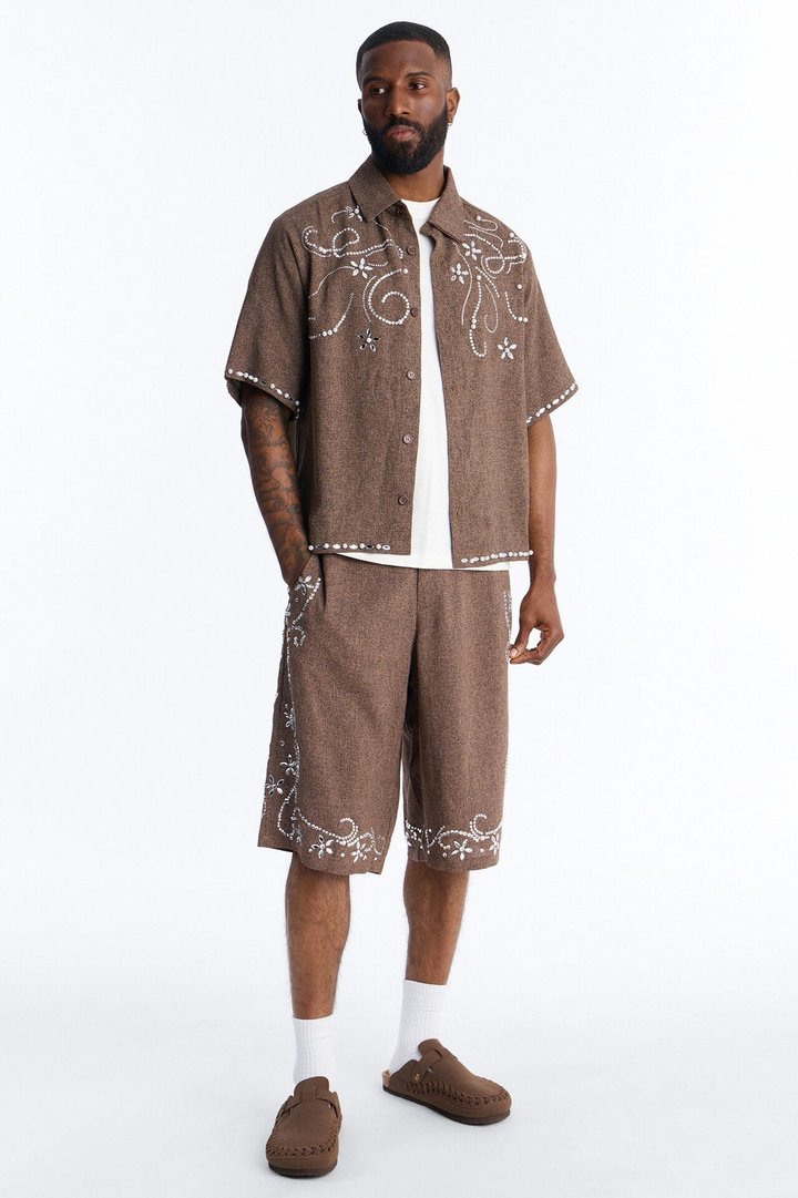 Cropped Wanderlust Pearl Journey Button Up - Brown