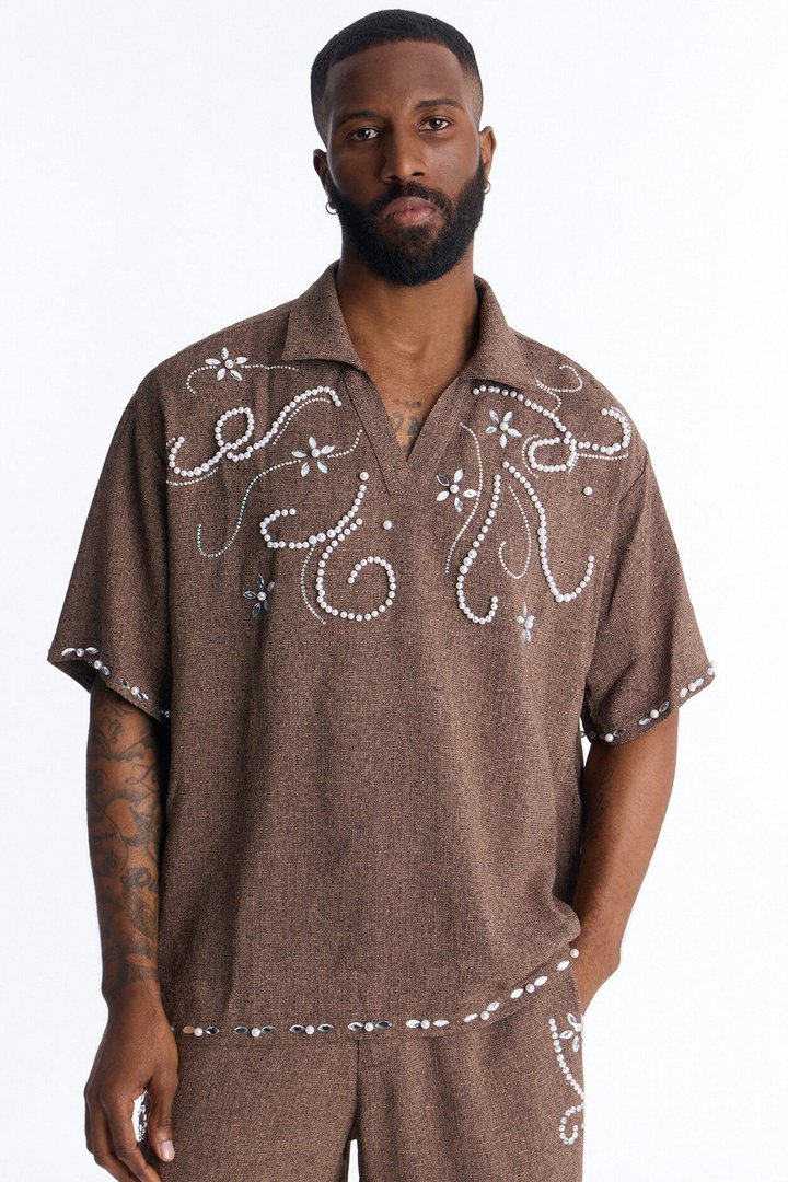 Wanderlust Pearl Journey Johnny Collar Polo - Brown