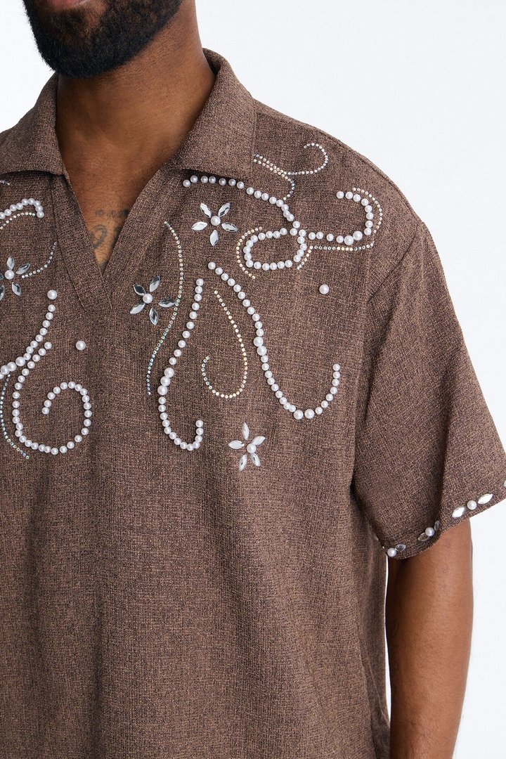 Wanderlust Pearl Journey Johnny Collar Polo - Brown