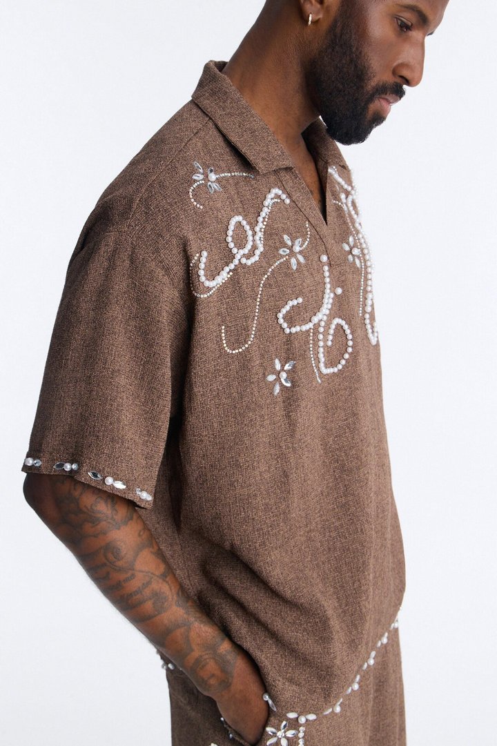 Wanderlust Pearl Journey Johnny Collar Polo - Brown