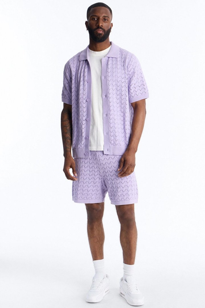 Waterfall Texture Open Knit Shirt - Lavender