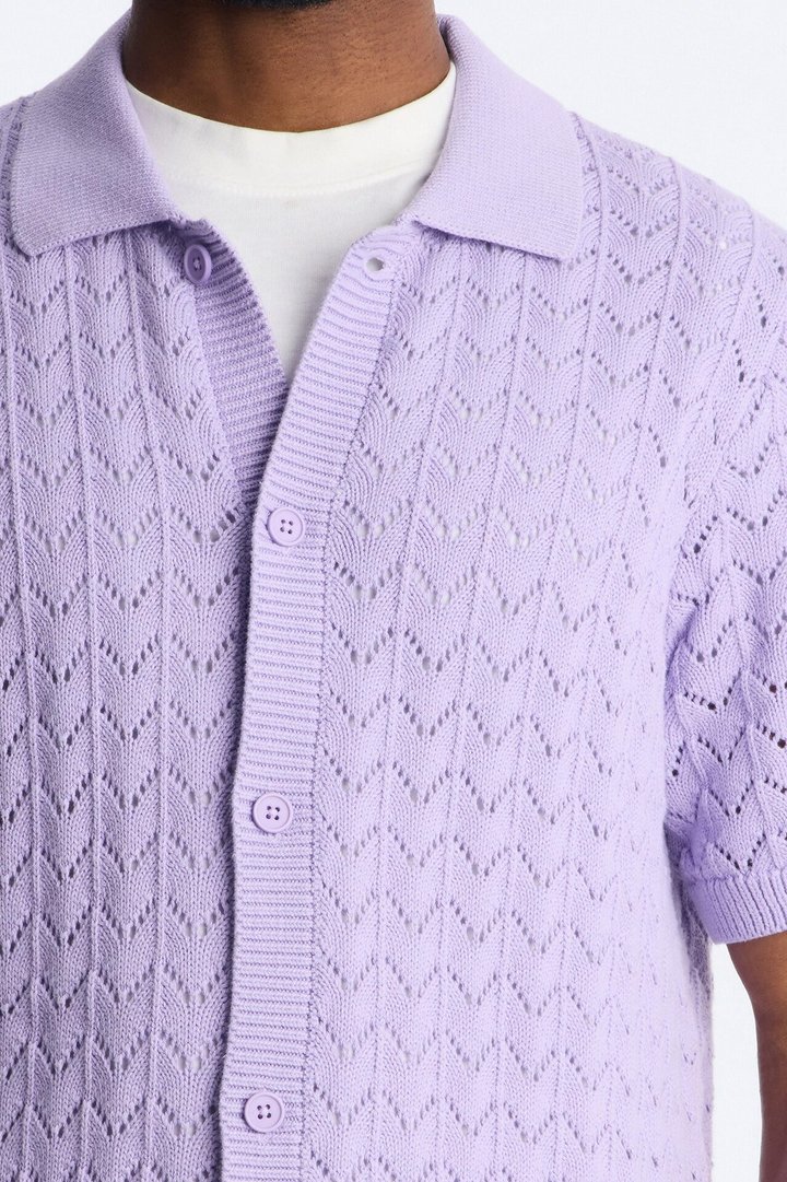 Waterfall Texture Open Knit Shirt - Lavender