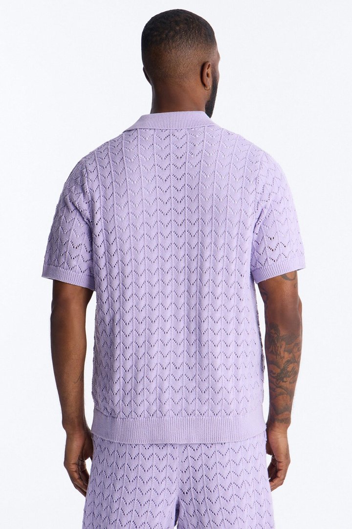 Waterfall Texture Open Knit Shirt - Lavender