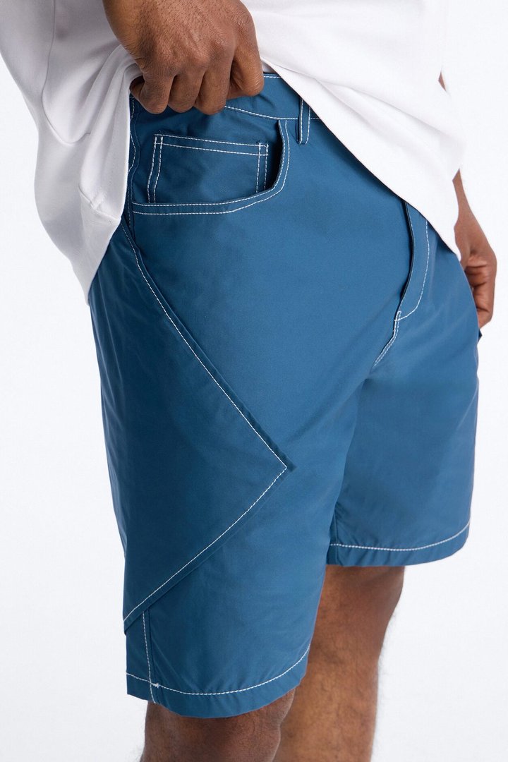 Relaxed Diamond Appeal Contrast Thread Short - Blue