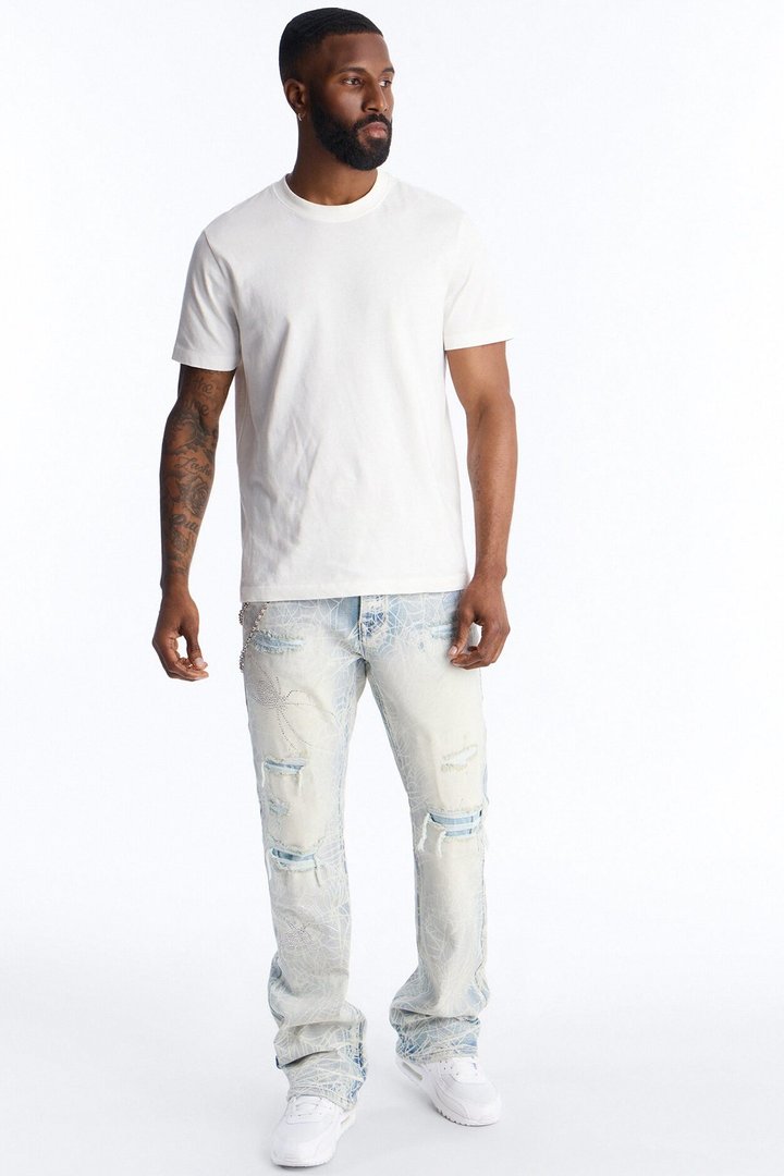 Stacked Skinny Flare Eternal Jeweled Web Jean - Light Wash