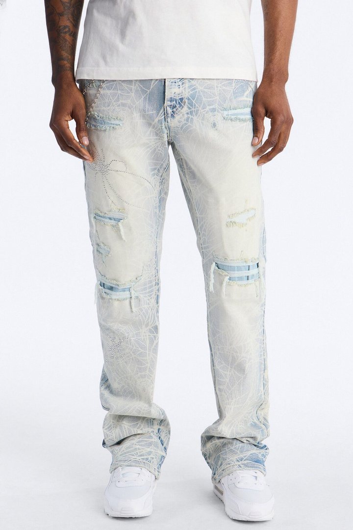 Stacked Skinny Flare Eternal Jeweled Web Jean - Light Wash
