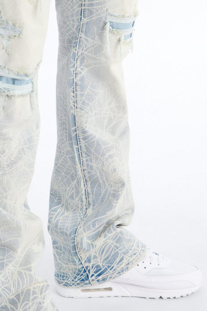 Stacked Skinny Flare Eternal Jeweled Web Jean - Light Wash