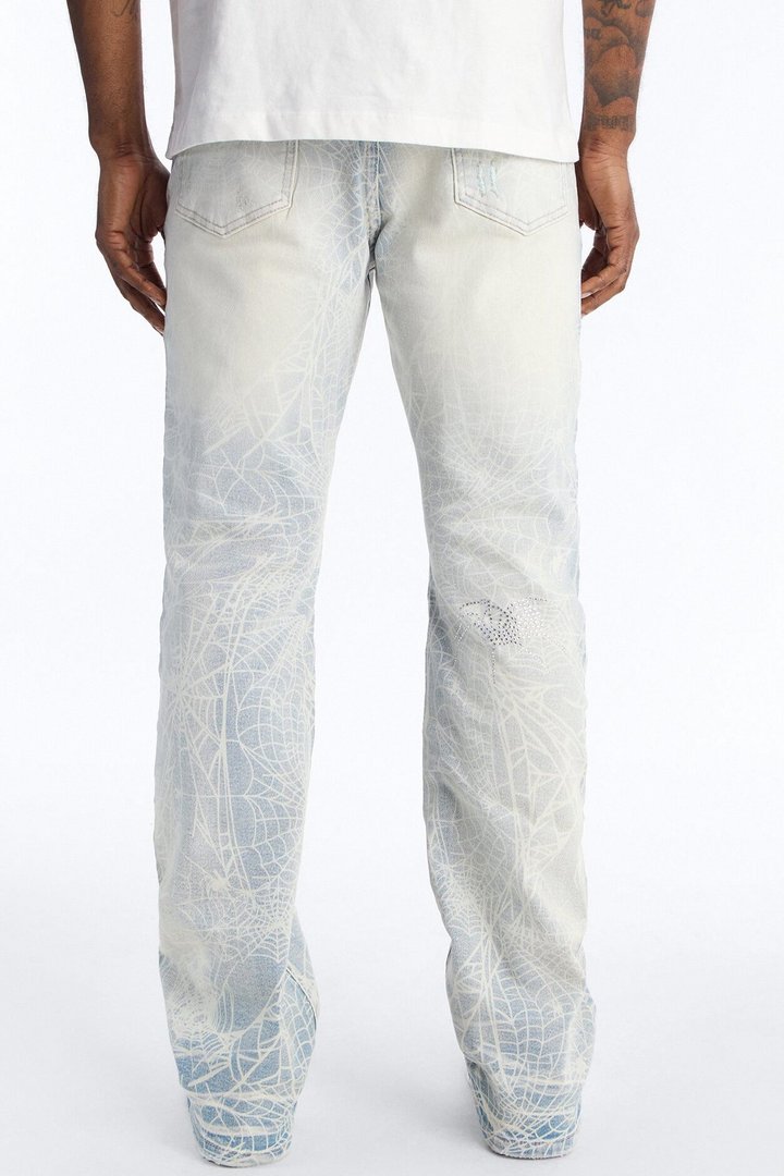Stacked Skinny Flare Eternal Jeweled Web Jean - Light Wash