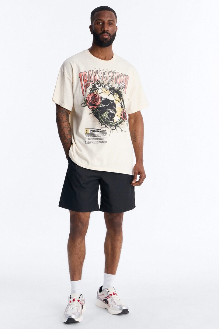 Transcendent Beyond Limits Oversized Short Sleeve Tee - Natural