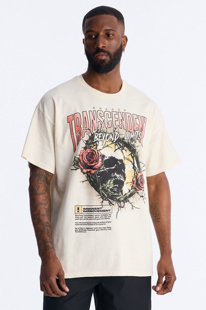 Transcendent Beyond Limits Oversized Short Sleeve Tee - Natural