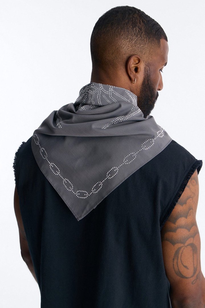 Rhinestone Spider Graphic Large Bandana - Grey