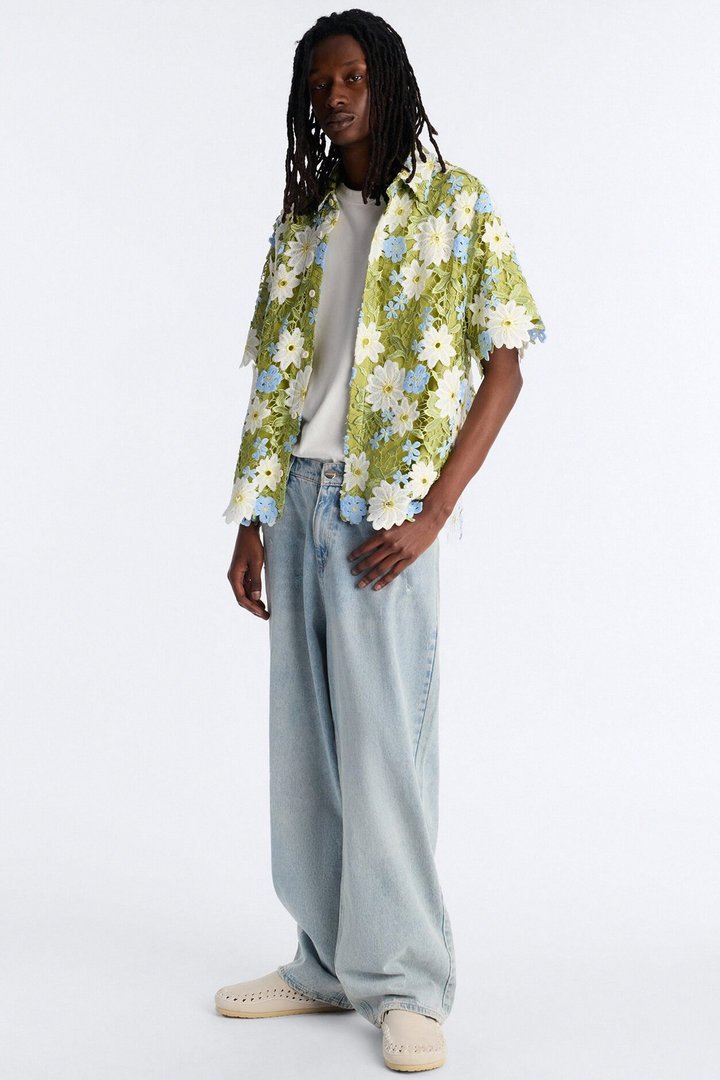 Relaxed Paradise Floral Button Up Shirt - Green